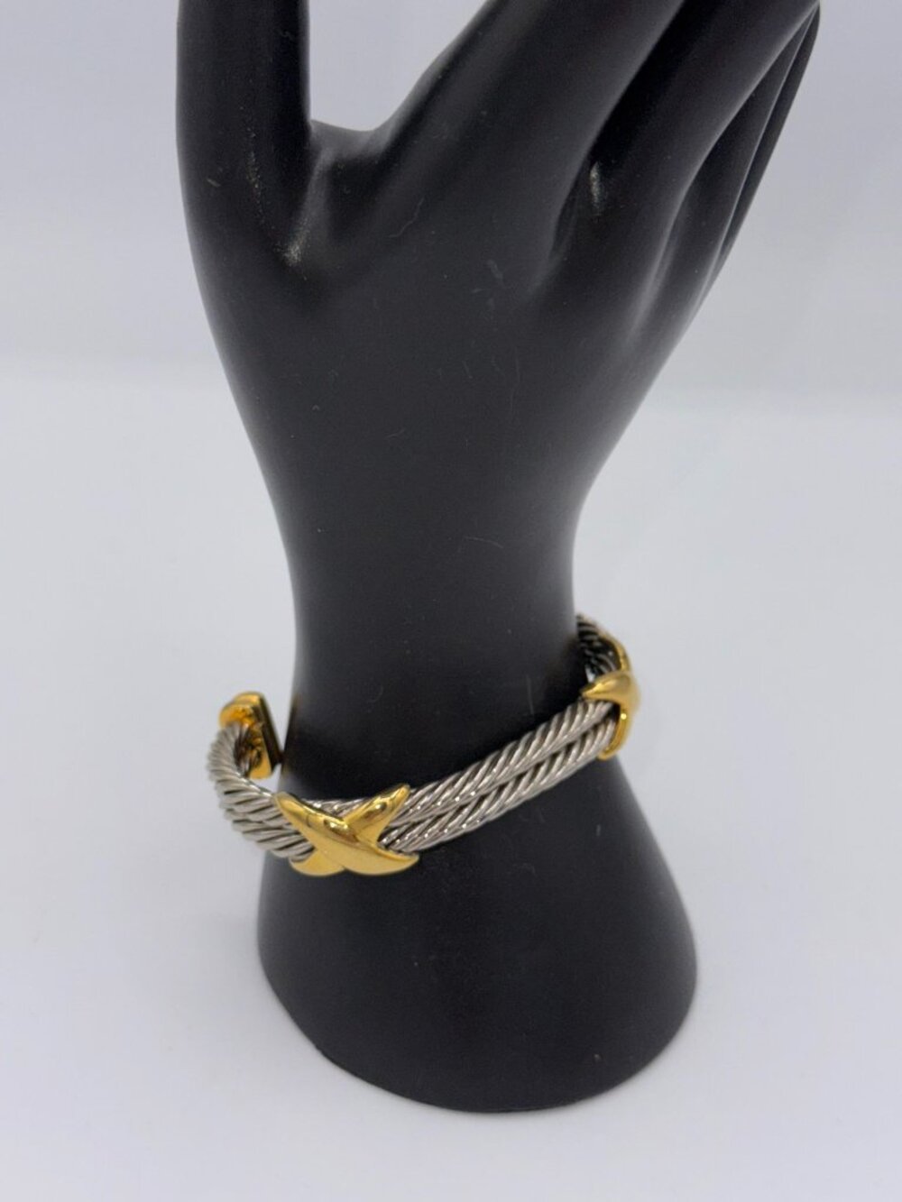 Silver & Gold Tone Cable Cuff Bracelet Twisted Wire Statement Bangle - Picture 2 of 11